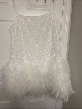 Fashion Nova White Sequin Feather Mini Dress